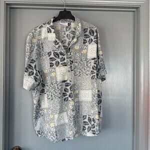 CopperCanyon Signature Women's Blue Floral Short Sleeve  Button Front 3X Top USA